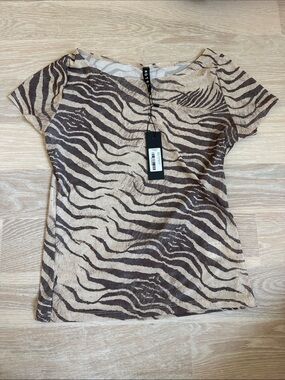 Motel Rocks Beige and Brown Zebra-Print Short Sleeve Top